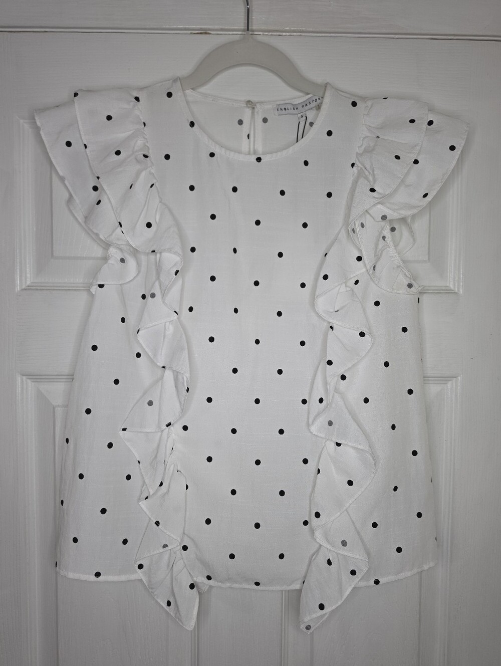 NWT English Factory White and Black Polka Dot Blouse
